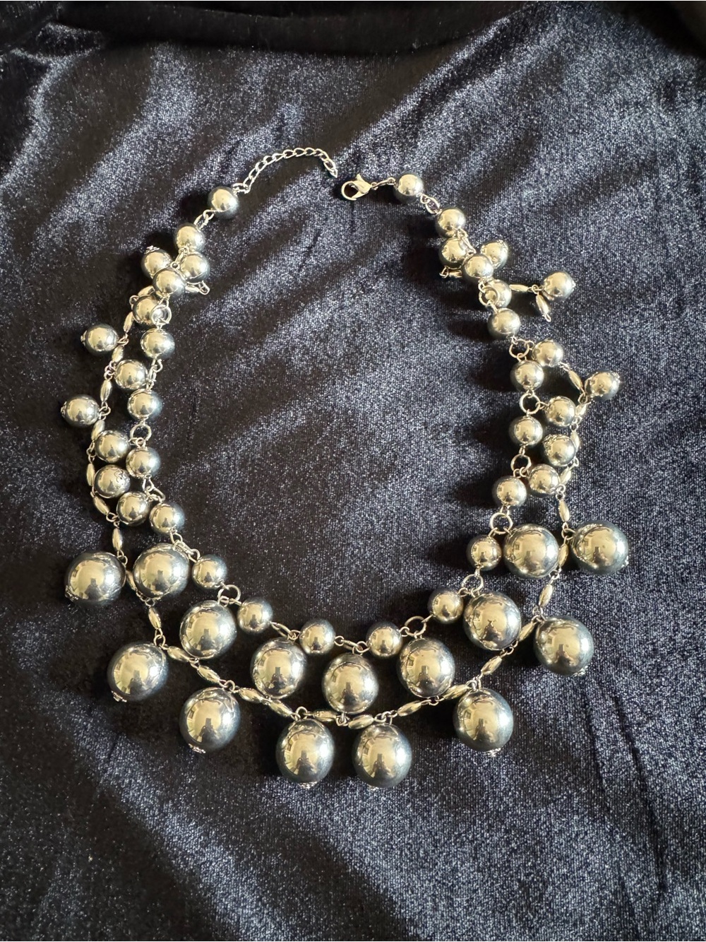 Silver-Tone Layered Ball Necklace with Adjustable Chain